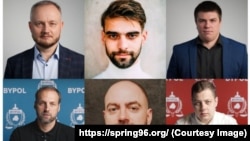 В верхнем ряду слева направо: Азаров, Остапович, Жигарь. В нижнем ряду слева направо: Талерчик, Лобан, Купрейчик