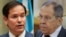 (COMBO) This combination of pictures created on February 17, 2025 shows, L-R, US Secretary of State Marco Rubio in Guatemala City on February 5, 2025 and Russian Foreign Minister Sergei Lavrov in Moscow, on February 12, 2025.