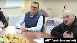 Юрий Воскресенский (в центре) на встрече в СИЗО КГБ 10 октября. Скриншот телеканала ОНТ