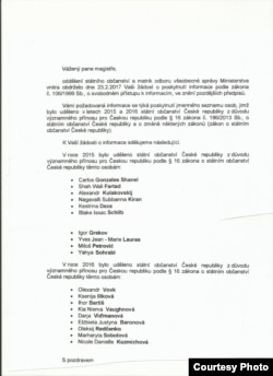 Документ, выданный министерством внутренних дел, подтверждающий предоставление гражданства за заслуги перед Чехией Александру Кулаковскому